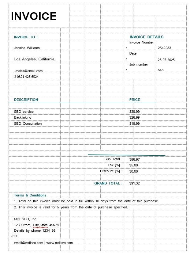 SEO Invoice Template PSD template